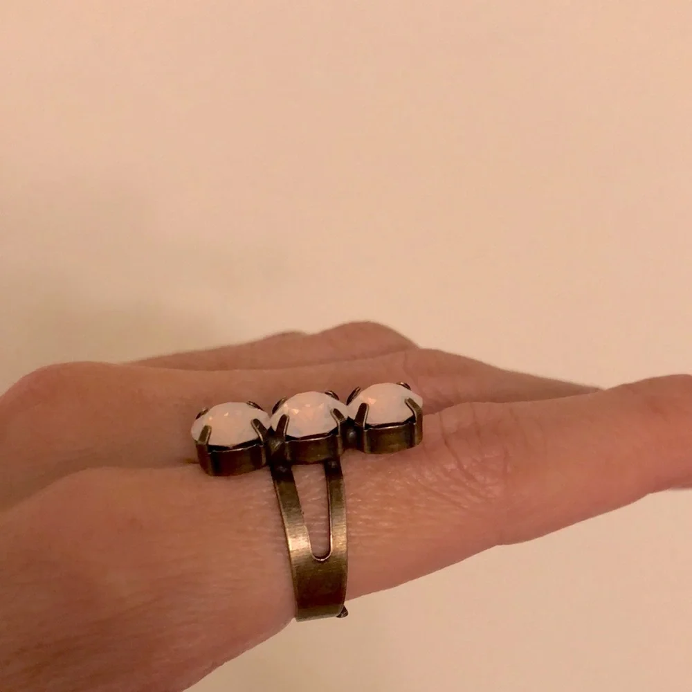 Pink Opal + Antique Brass Crystal Statement Ring
